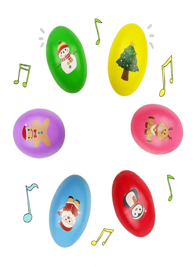 OCBTOW 6 Pack Christmas Wooden Shake Eggs Musical Eggs Shakers for Toddlers Kids Girls Boys Christmas Stocking Stuffers Gifts Party Favors - Image 2
